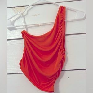 Orange crop one shoulder top